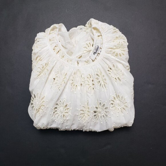 Madewell Embroidered Shirred Puff-Sleeve Top Women's XS Ivory Floral Eyelet - Picture 16 of 16